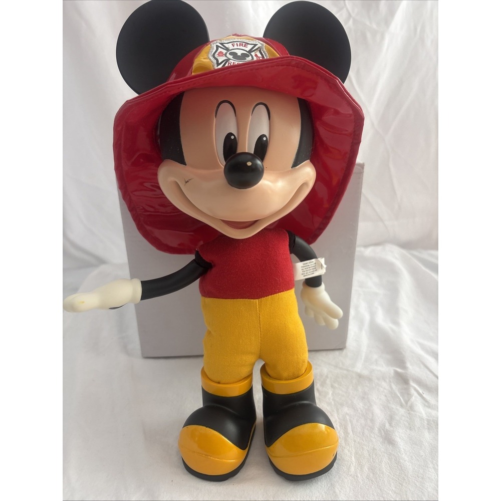 Disney Store Fire Rescue Mickey Mouse Firefighter 13" Plush Doll Toy Talking